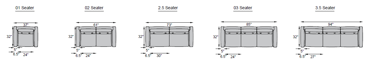 1 seater, 2 seater, 2.5 seater, 3 seater, 3.5 seater