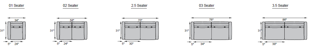 1 seater, 2 seater, 2.5 seater 3 seater, 3.5 seater