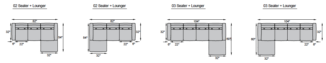 2 seater + Lounger, 3 seater + Lounger