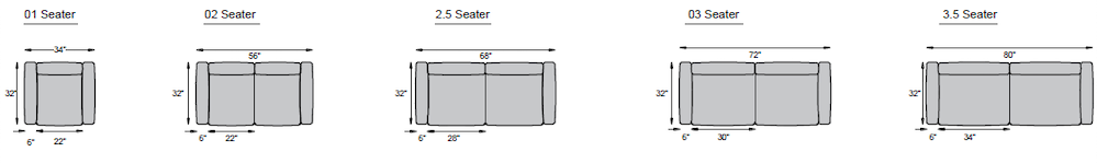1 seater, 2 seater, 2.5 seater, 3 seater, 3.5 seater