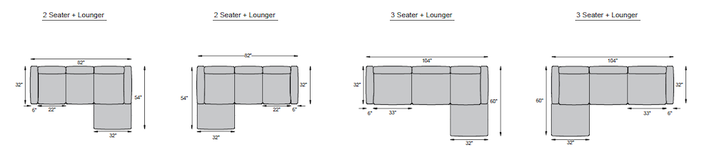 2 seater + Lounger, 3 seater + Lounger