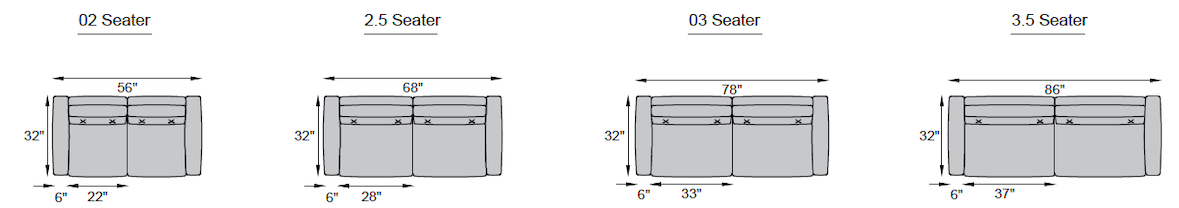 2 seater, 2.5 seater, 3 seater, 3.5 seater