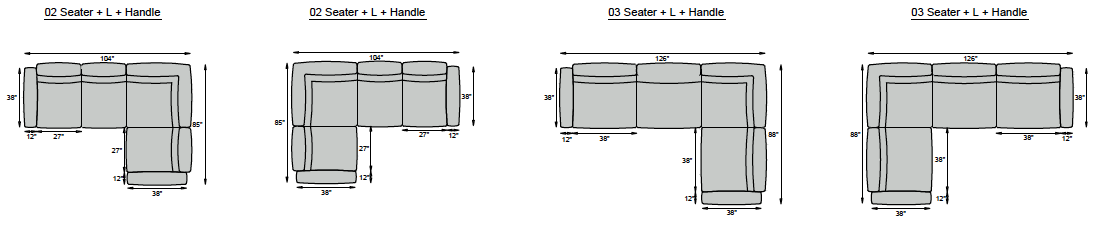 2 seater + L + Handle, 3 seater + L + Handle