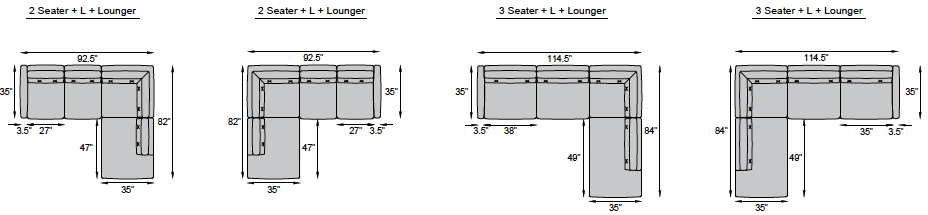 2 seater + L + Lounger, 3 seater + L + Lounger