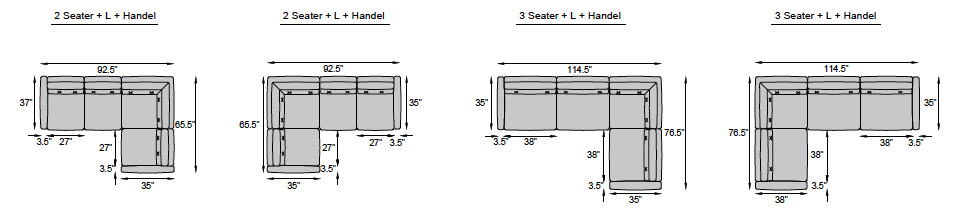 2 seater + L + Handle, 3 seater + L + Handle