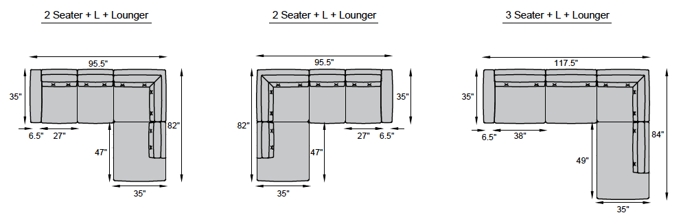 2 seater + L + Lounger, 3 seater + L + Lounger