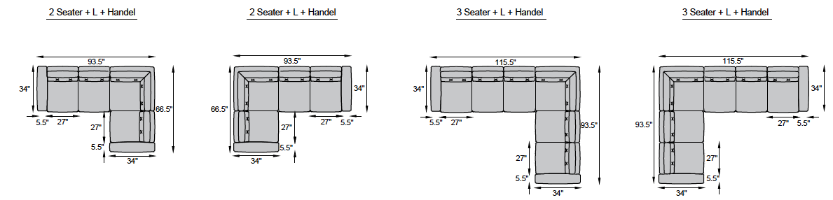 2 Seater + L + Handle, 3 Seater + L + Handle